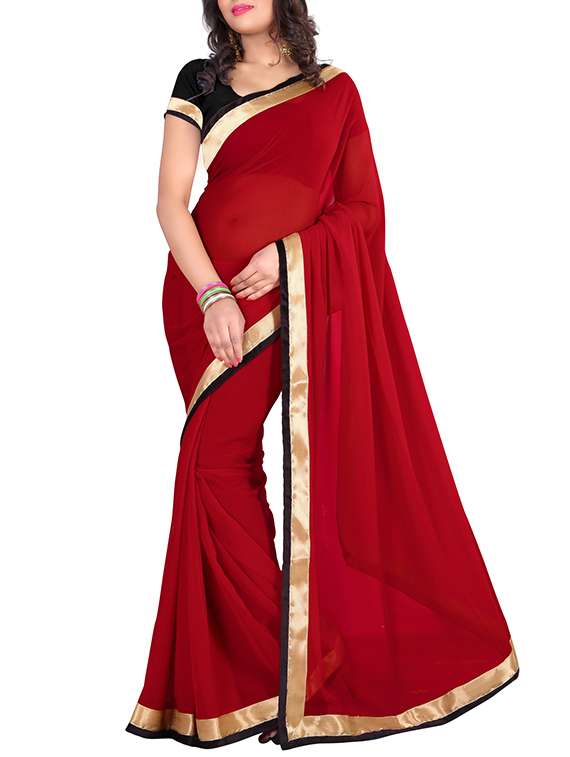 red bordered chiffon saree