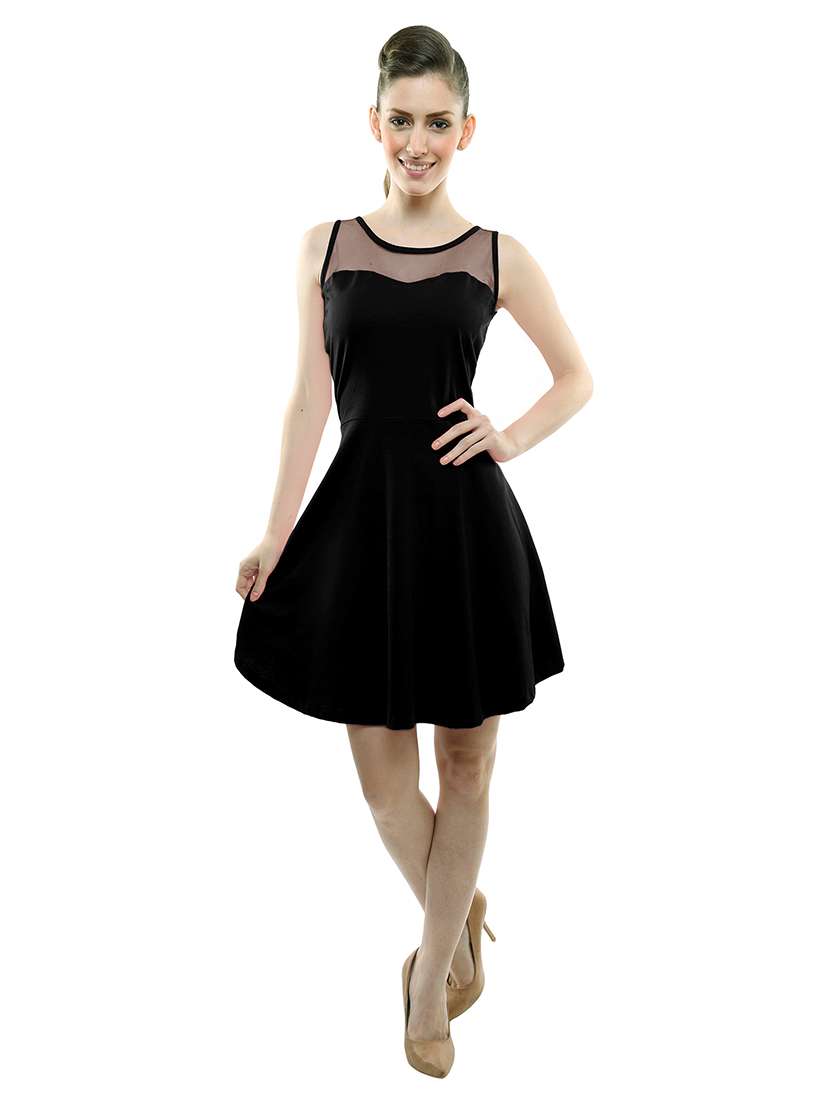 mesh panel bow detail skater dress