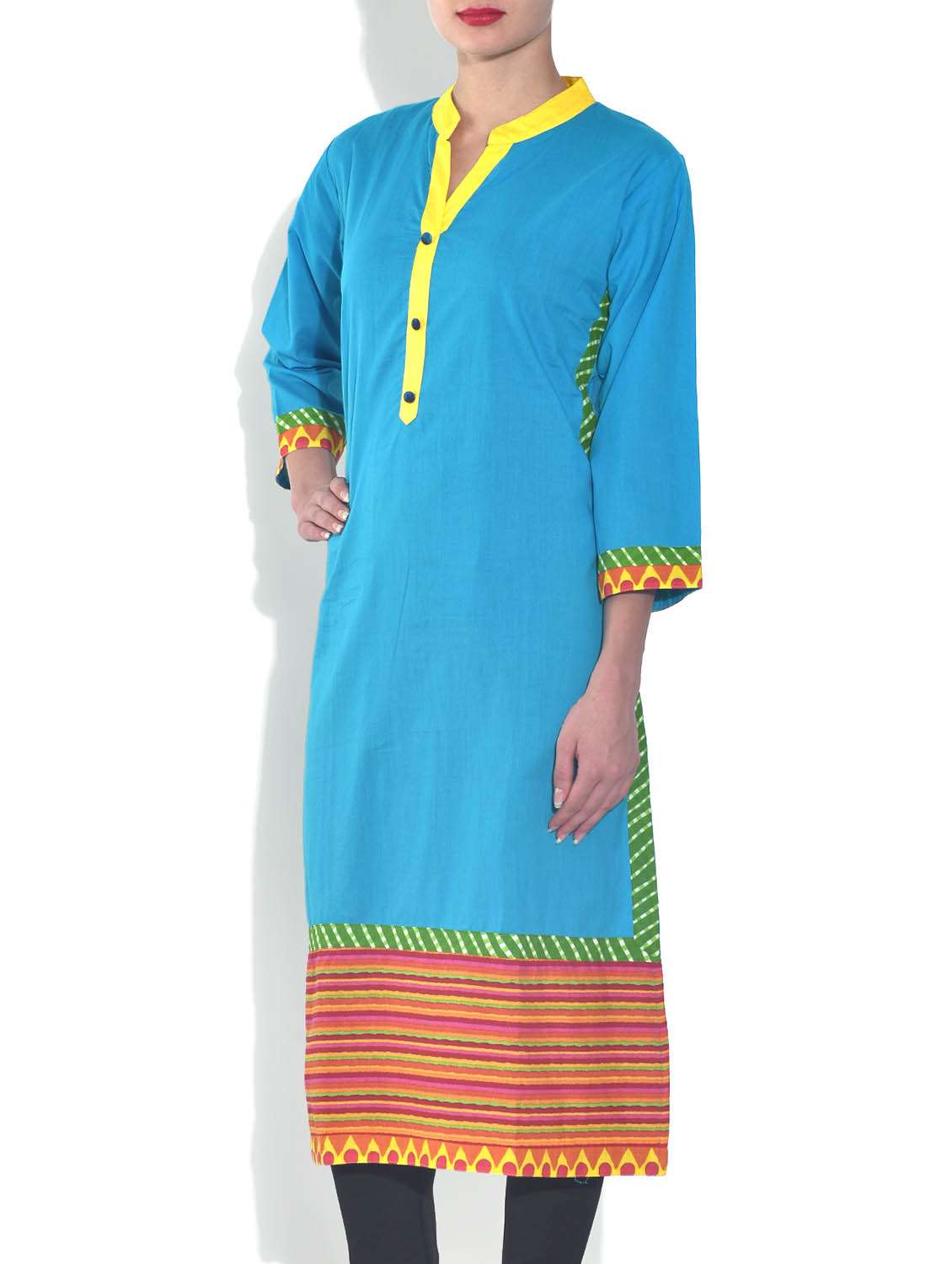 blue cotton straight kurta - 9540157 -  Standard Image - 1
