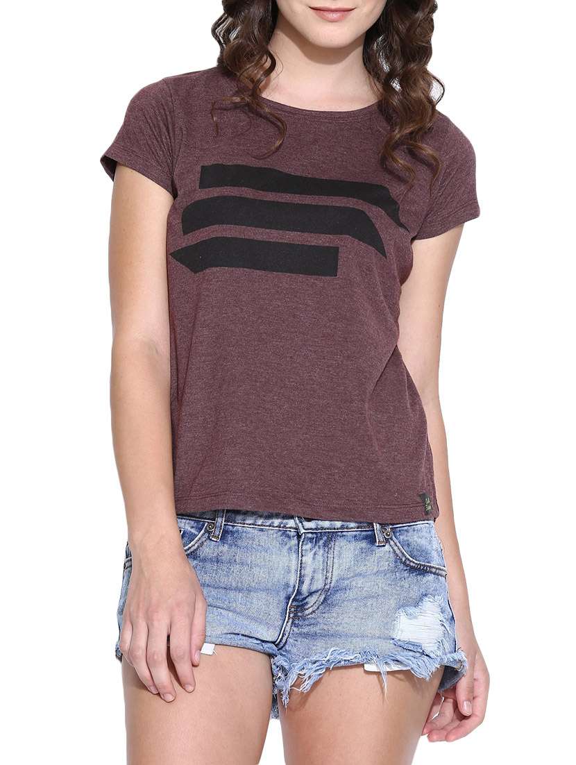 brown cotton printed t-shirt