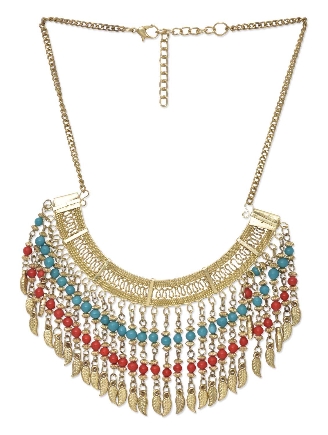 gold and red beaded necklace