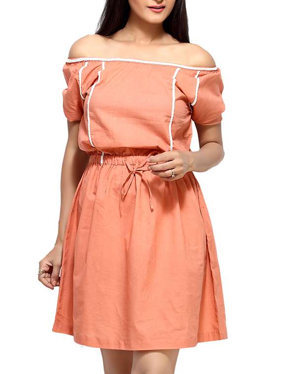 orange cotton  short sleeves blouson dress