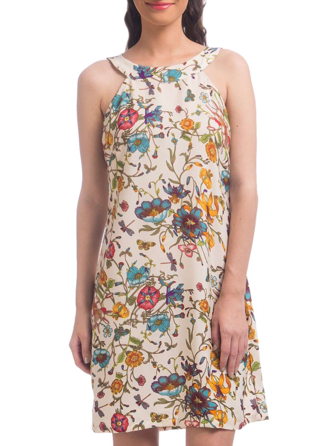 floral printed halter neck a-line dress