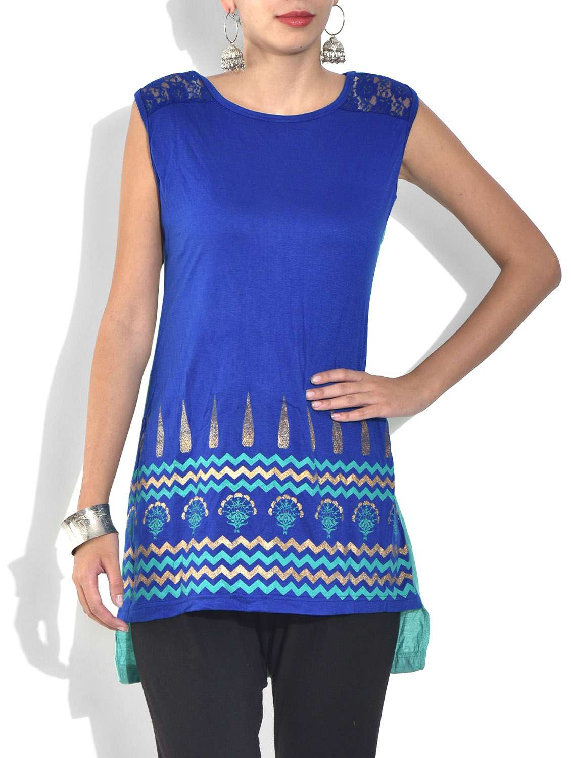 foil print high-low kurti