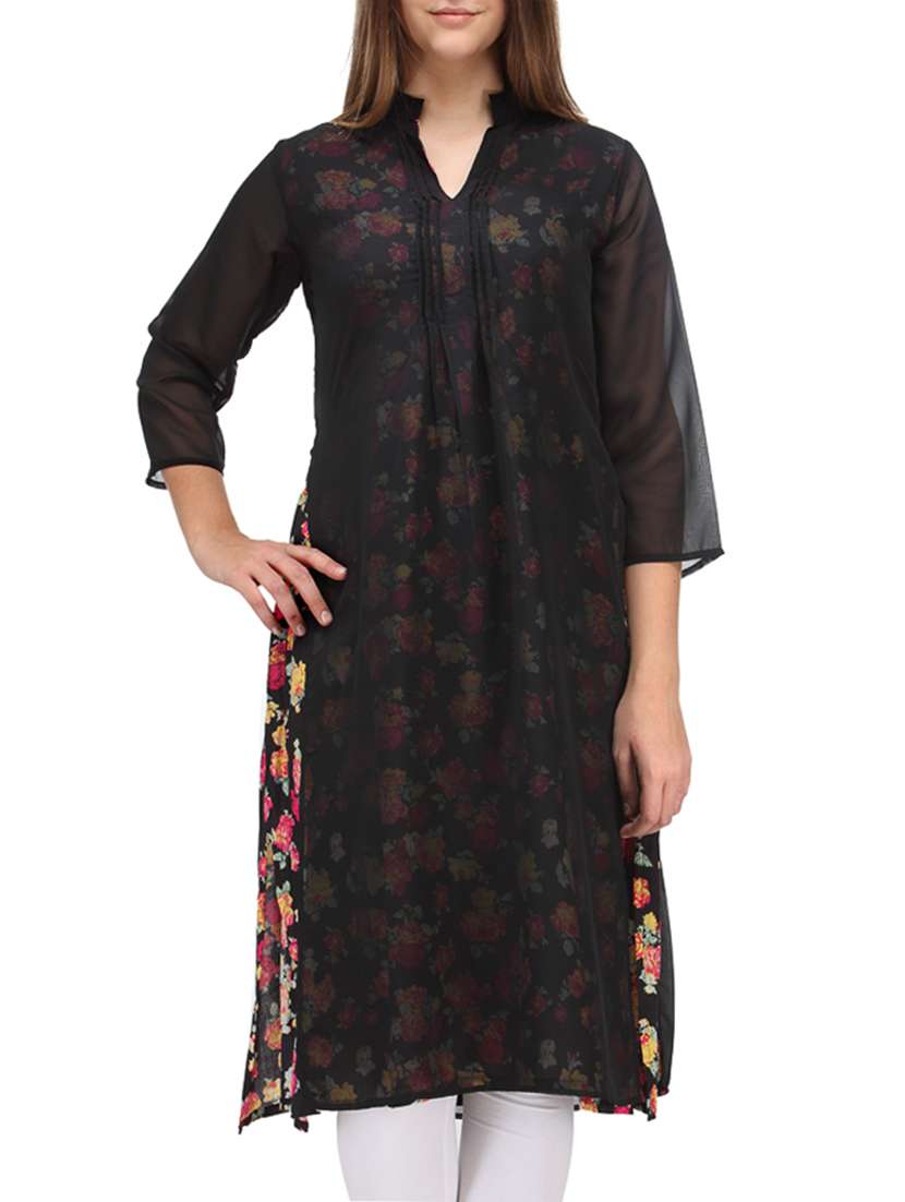 printed black rayon kurta