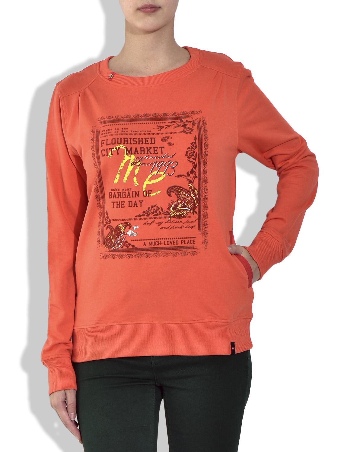 Red Round Neck Full Sleeve Printed Fleece Sweatshirt - By