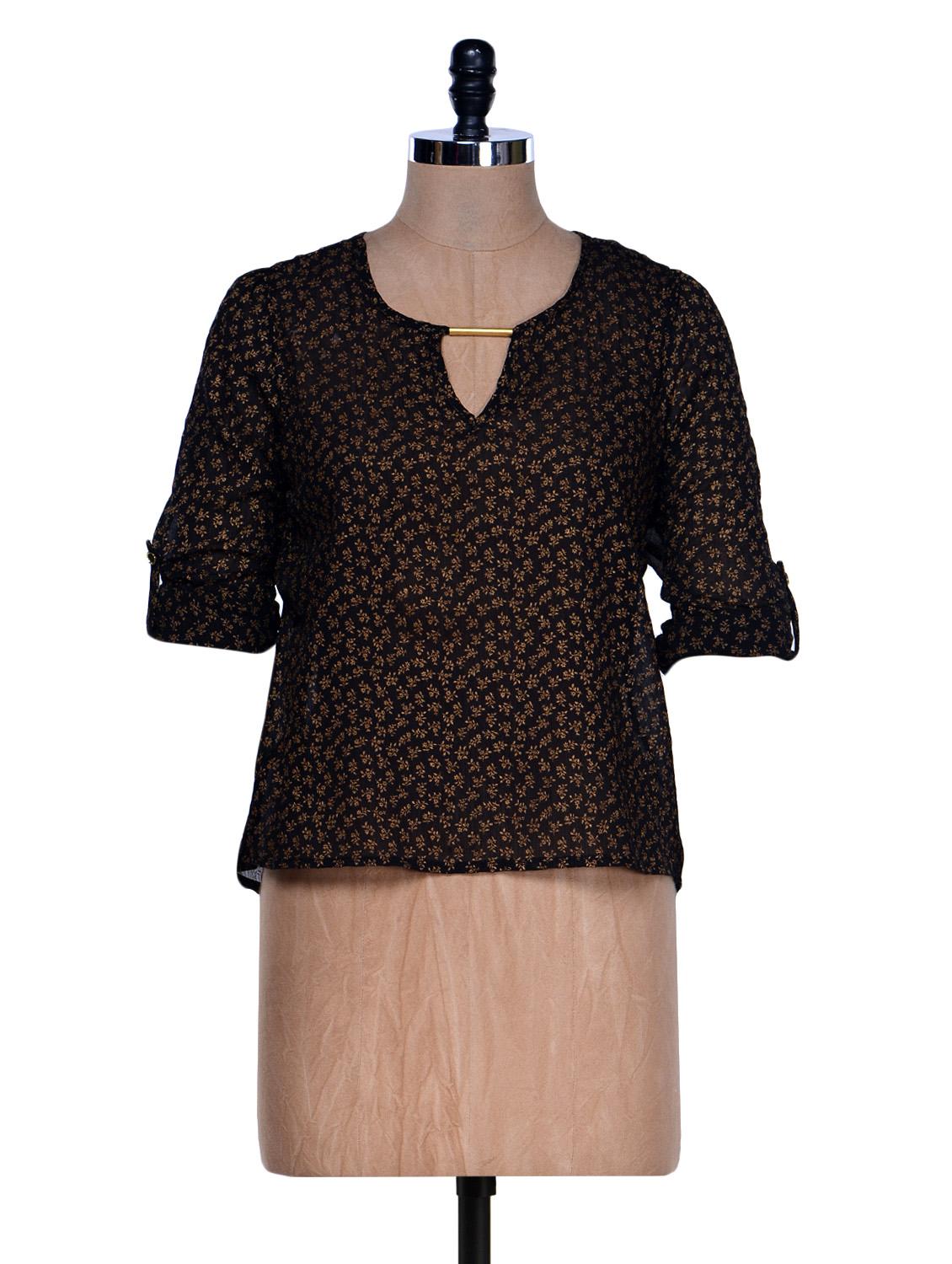Black Floral Print Top - La Zoire