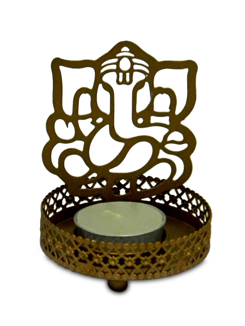 gold ganesha metallic candle holder