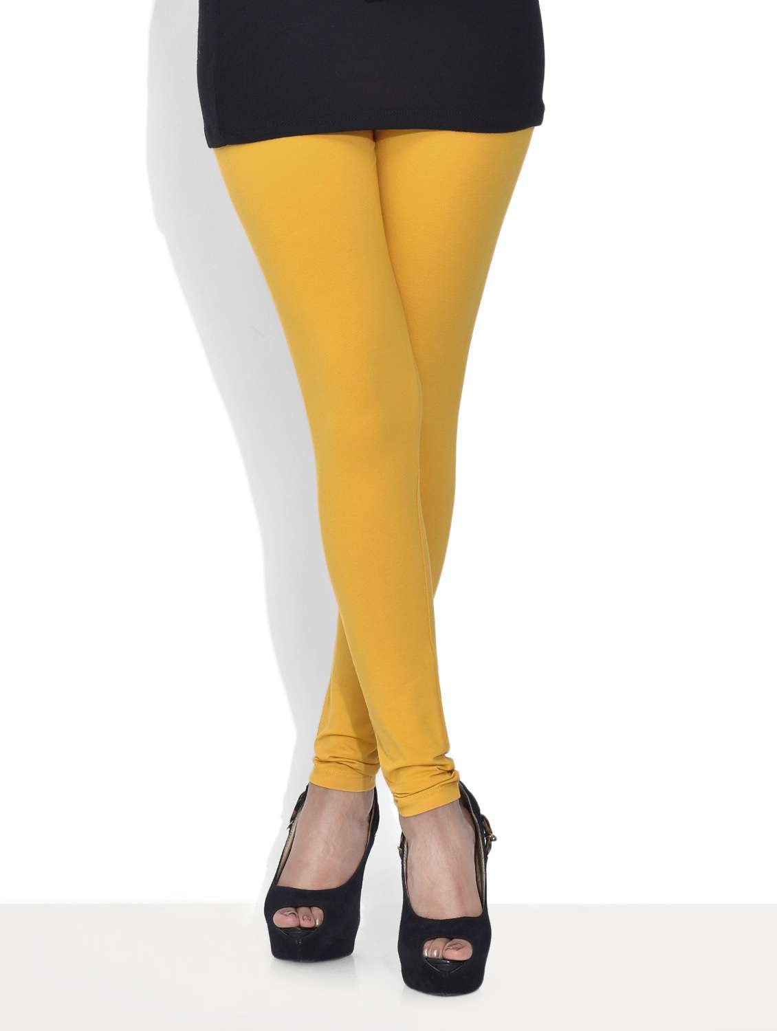 yellow cotton and spandex  ankle leggings