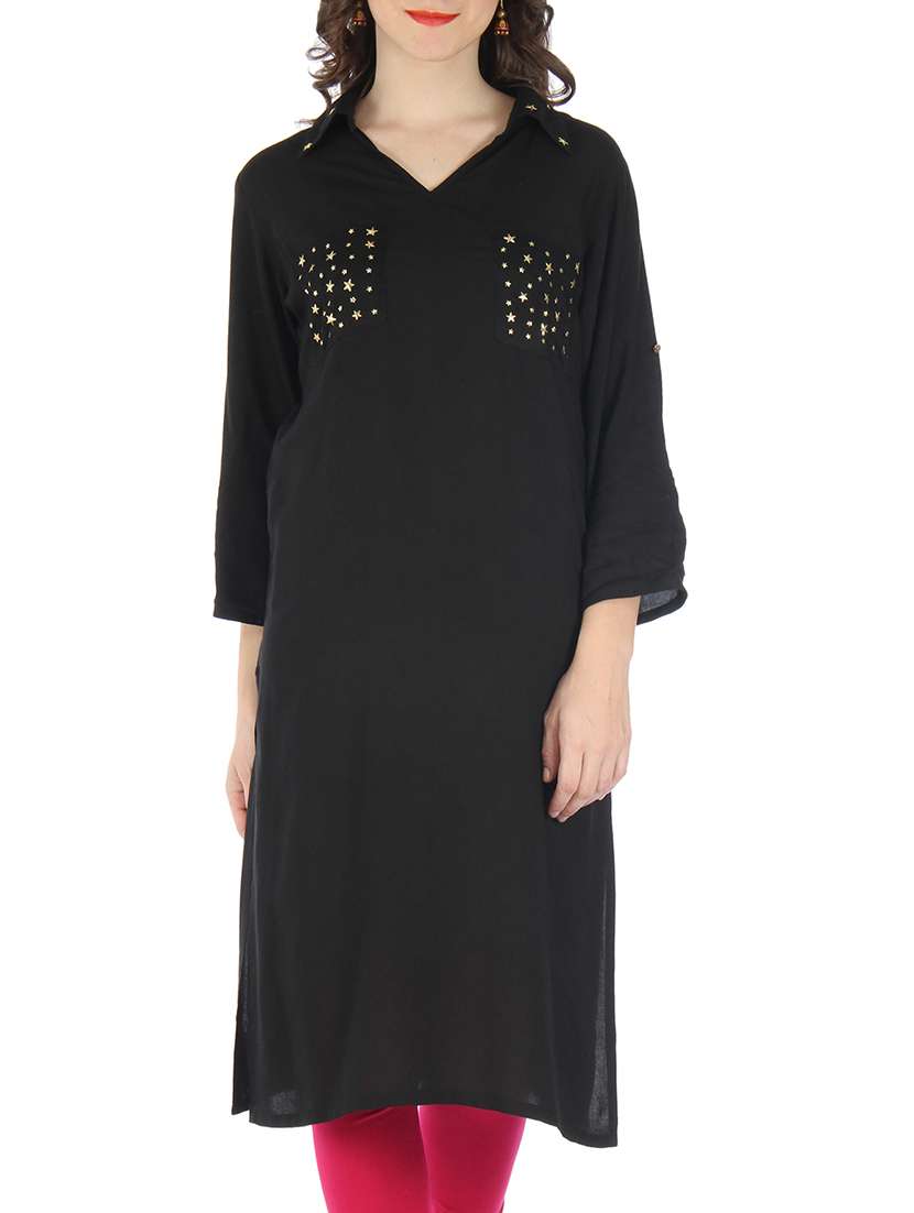 black rayon embellished kurti