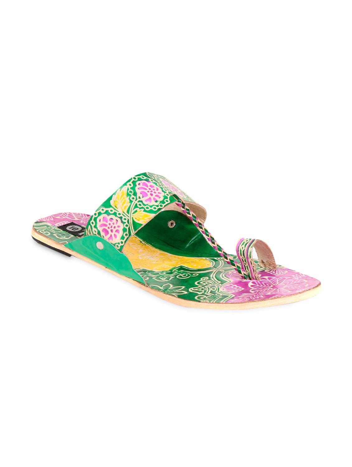 floral green faux leather kolhapuri chappals