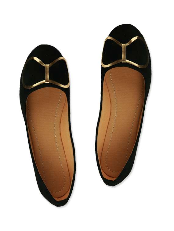 black embellished suede ballerinas