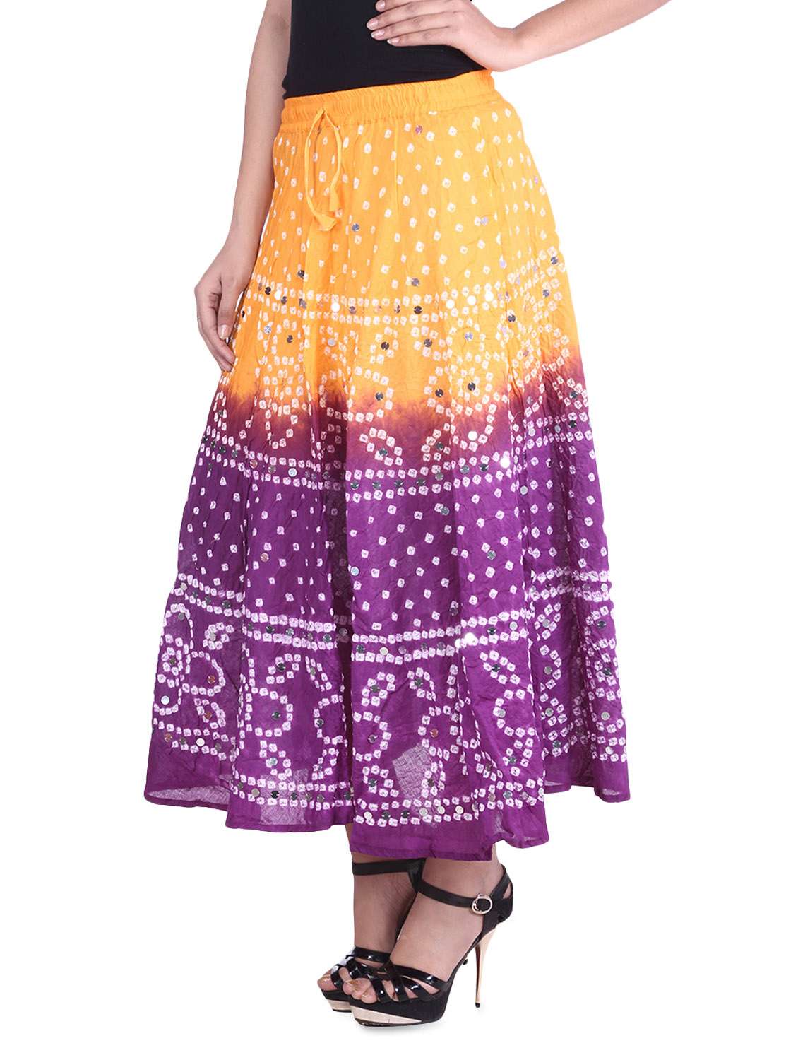 Buy online Sequined Tie N Dye Flared Skirt from Skirts, tapered