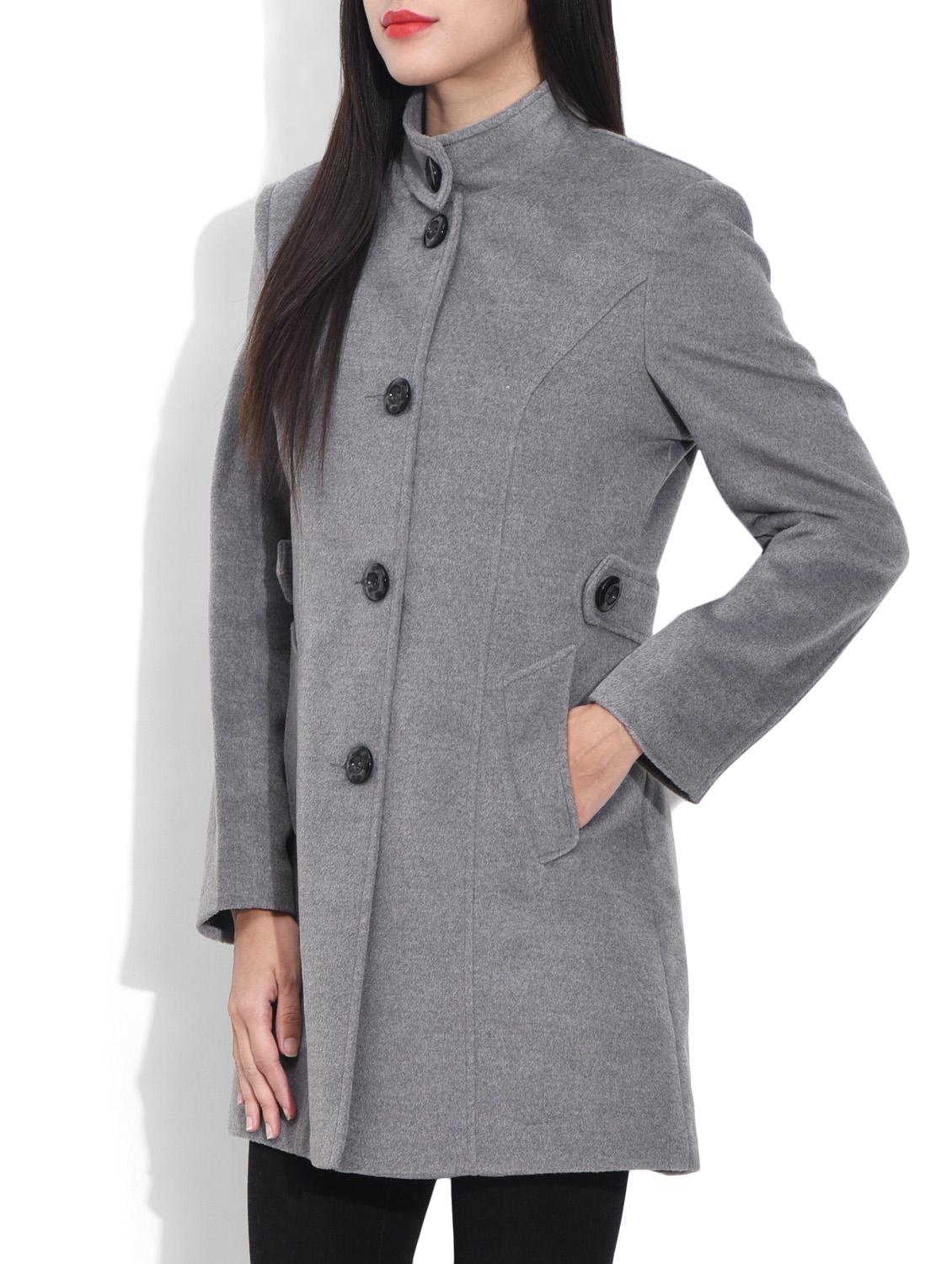 Plain Grey Woollen Coat - 9620245 -  Standard Image - 1