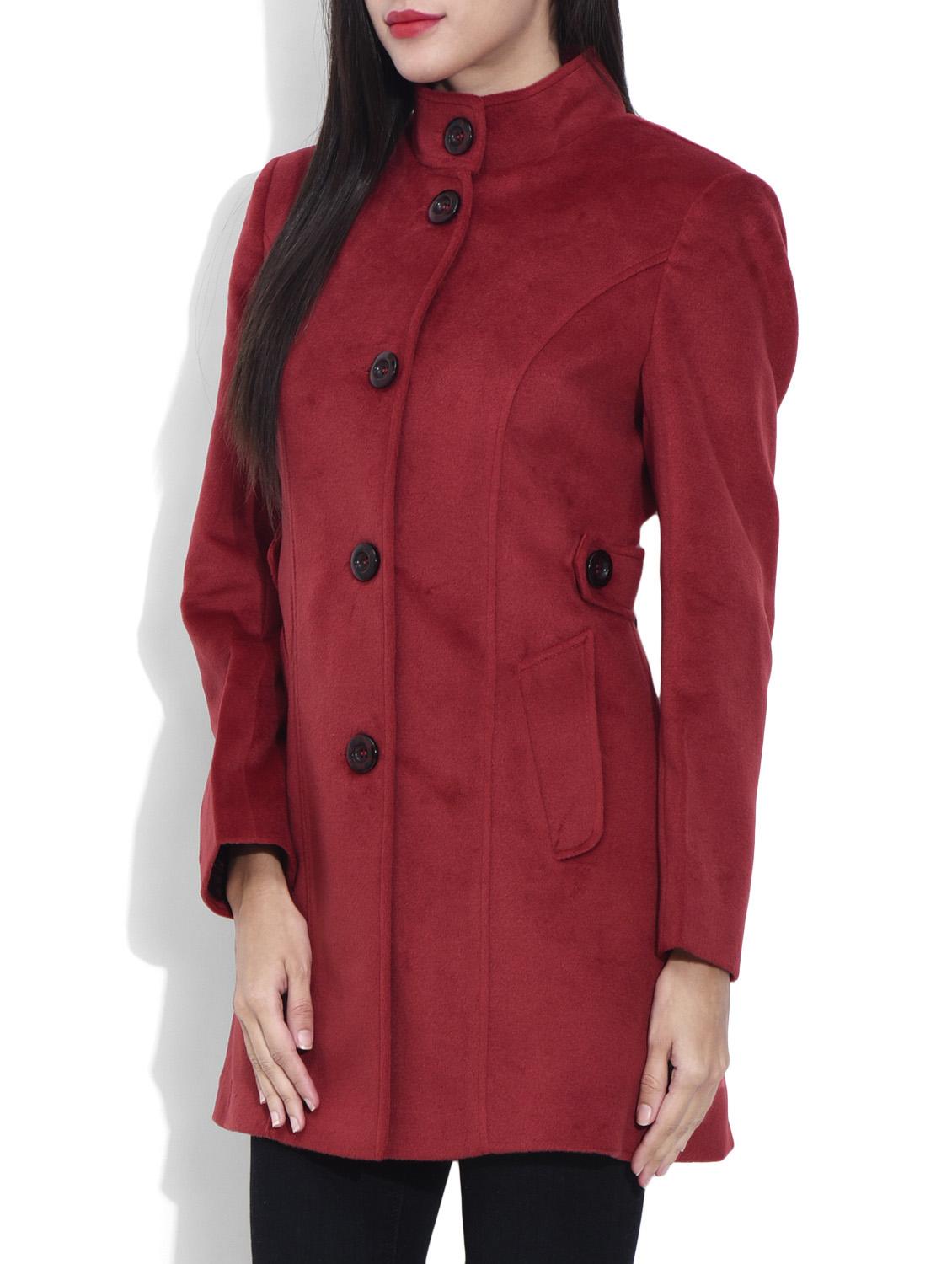 Plain Red Woollen Coat - 9620246 -  Standard Image - 1