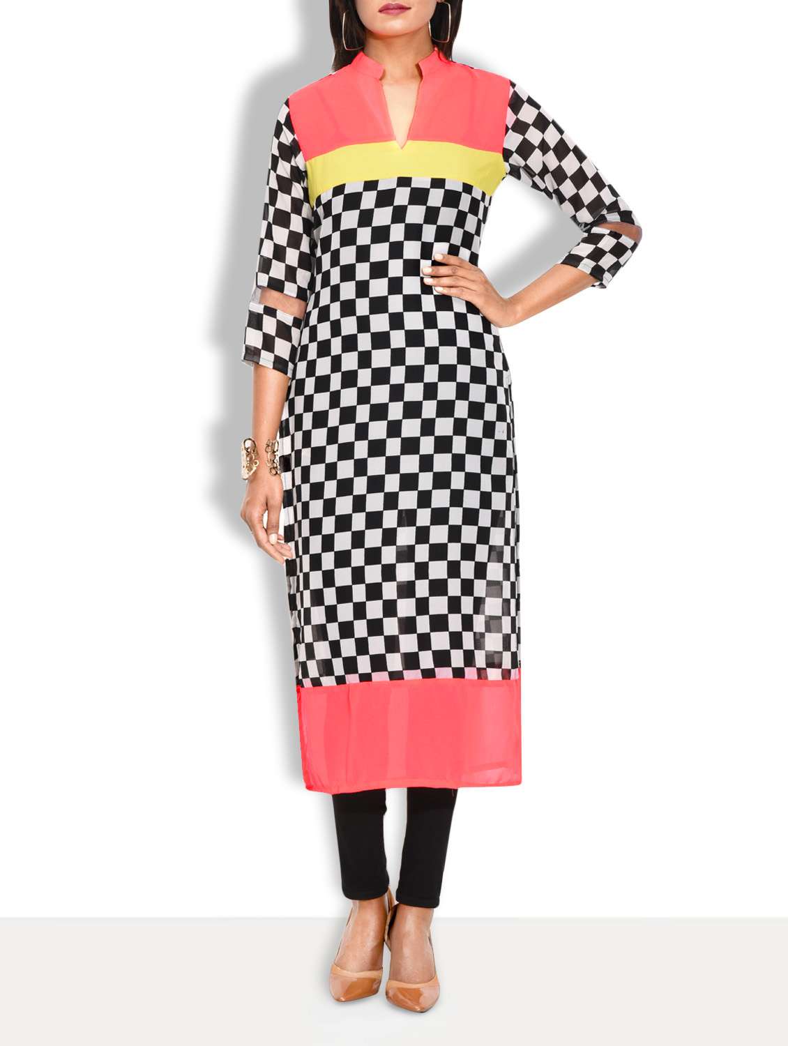 Black Printed Georgette Long Kurta