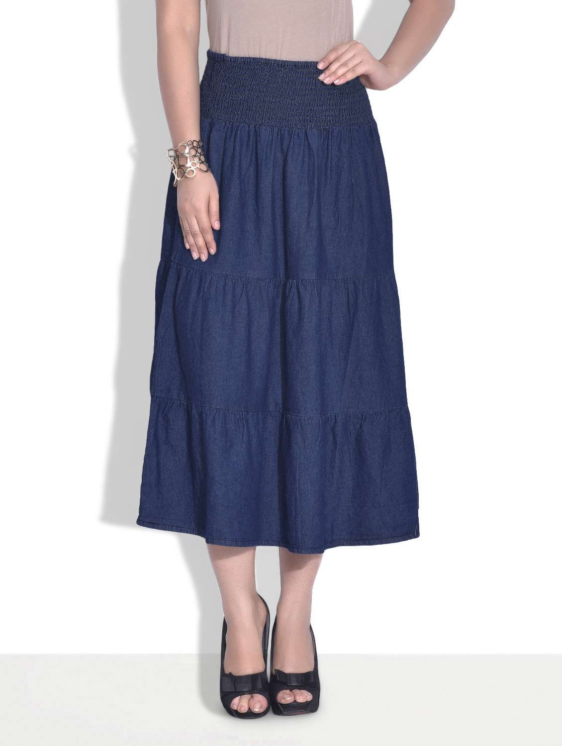 blue denim long skirt