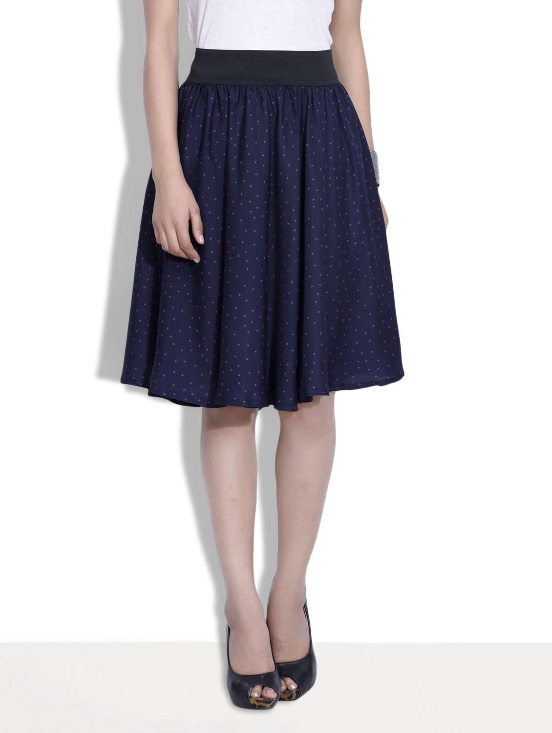 navy blue printed polycrepe skirt