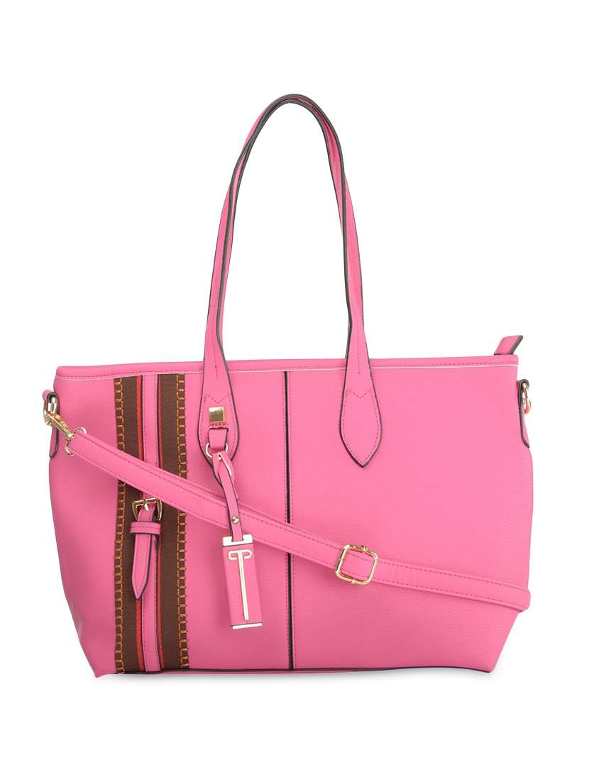 pink leatherette striped handbag