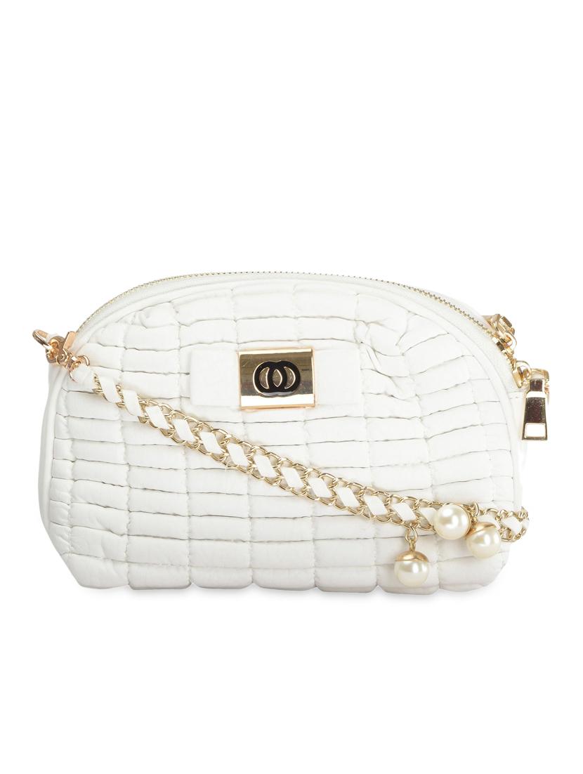 White Leatherette Sling Bag - By
