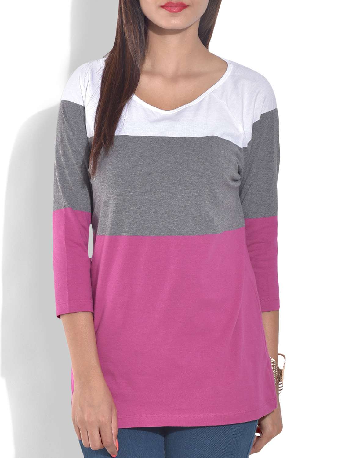 multicolored color blocked knitted cotton top