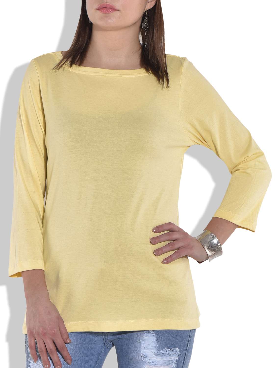 solid pale yellow cotton knit top