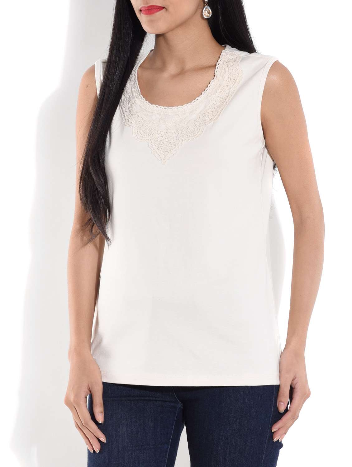 lace detail neck top - 9644140 - Standard Image - 1