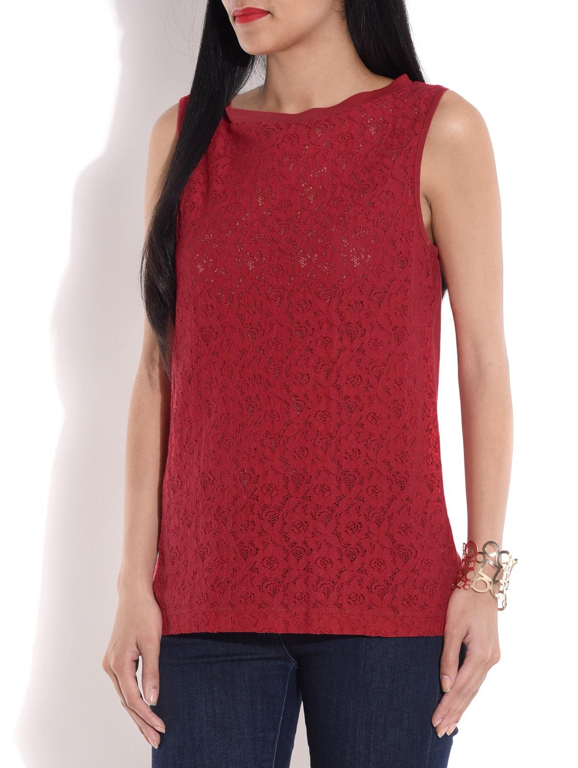 floral lace boat neck top - 9644153 - Standard Image - 1