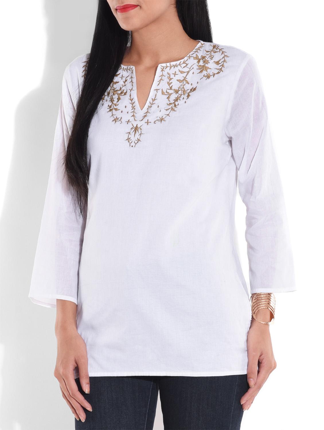 notch neck embroidered top - 9644185 - Standard Image - 1