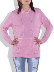 pink striped cotton lycra knit hoodie sweatshirt