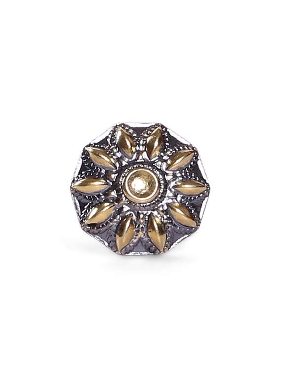 92.5 sterling silver dual toned floral statement ring