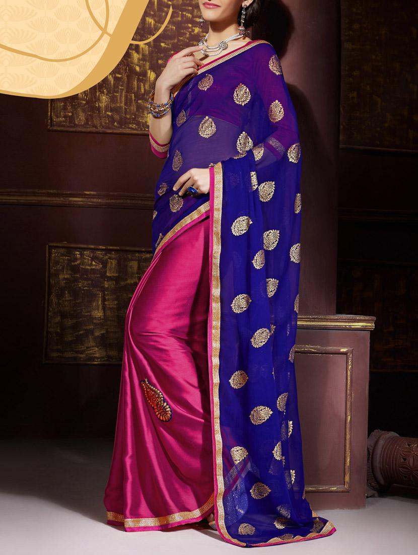 Blue Georgette half and half Saree with blouse
