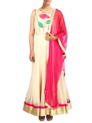 Cream Embroidered net anarkali Suit Set