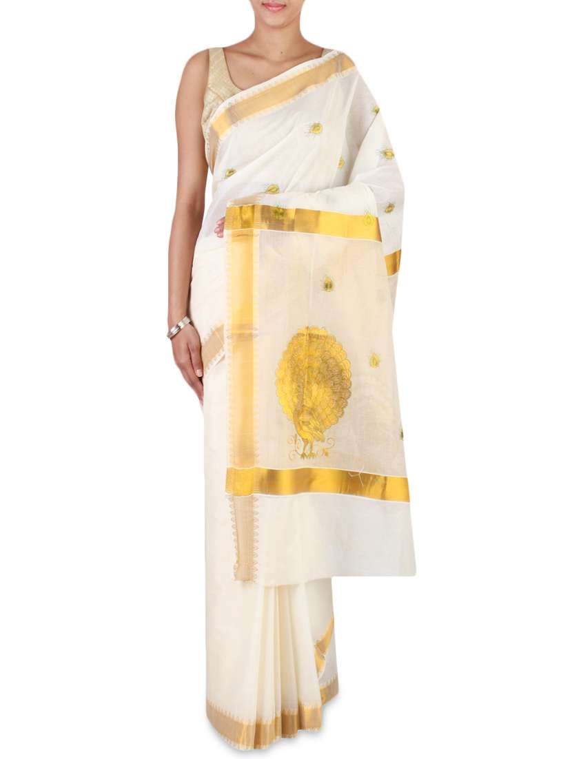 cream color cotton kasavu saree with blouse