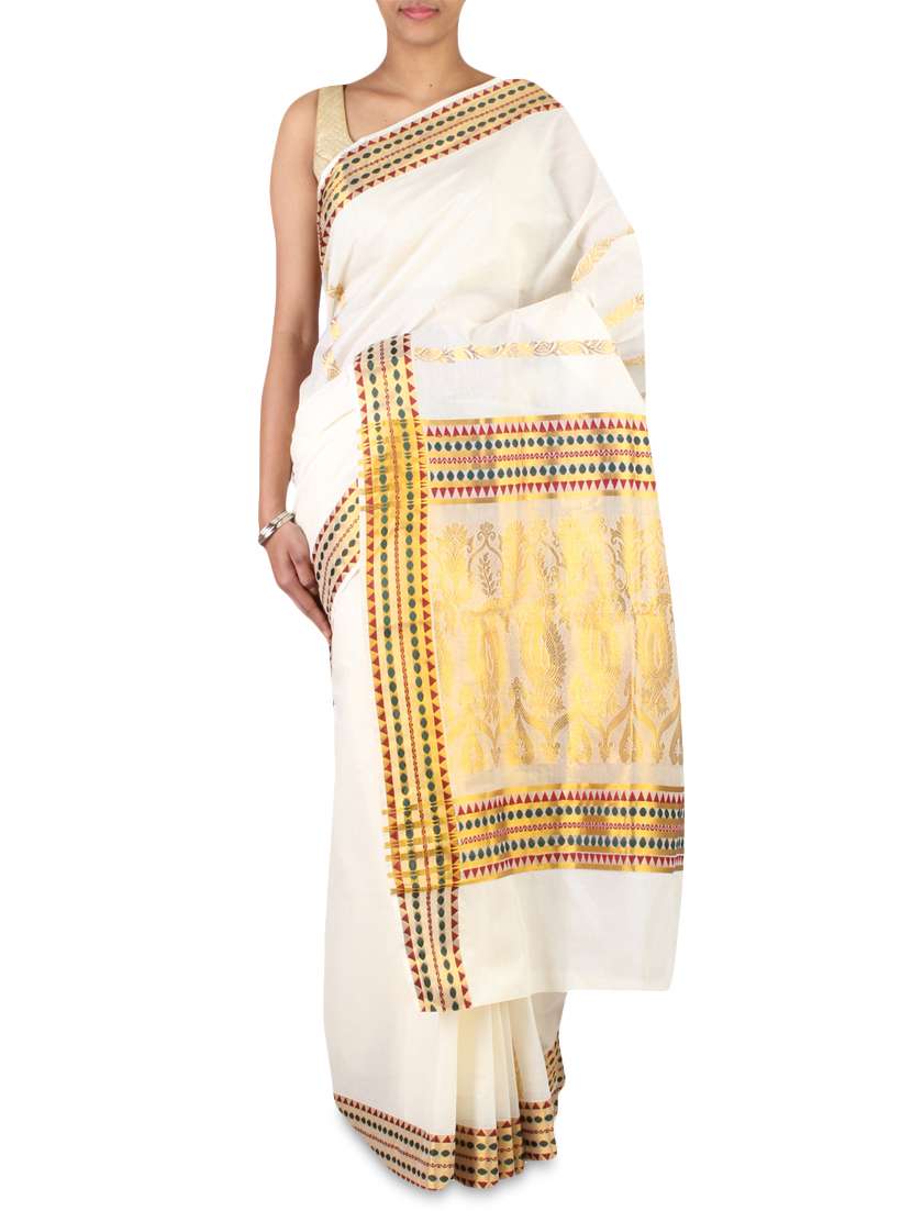 cream color cotton kasavu saree with blouse