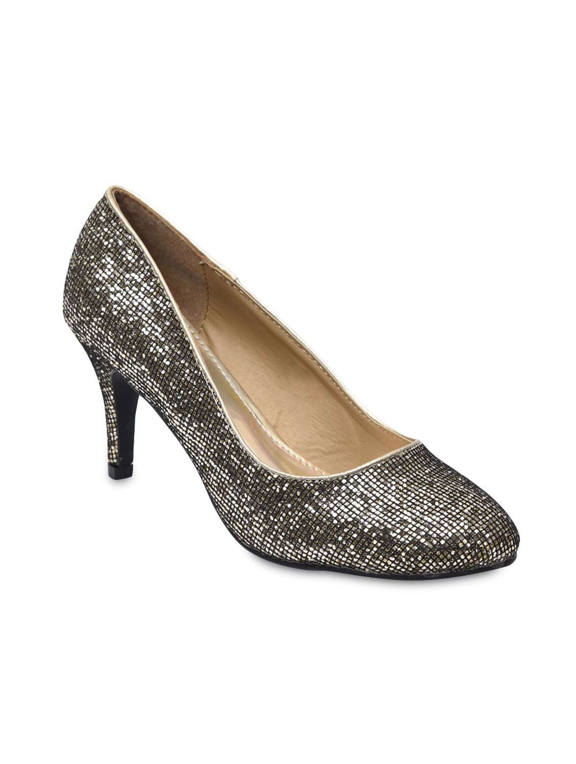 black shimmer faux leather pumps