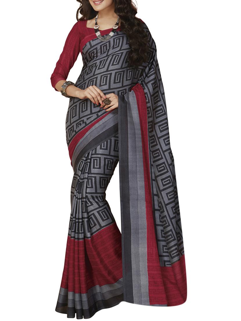 Grey And Black Bhagalpuri Silk Saree - By