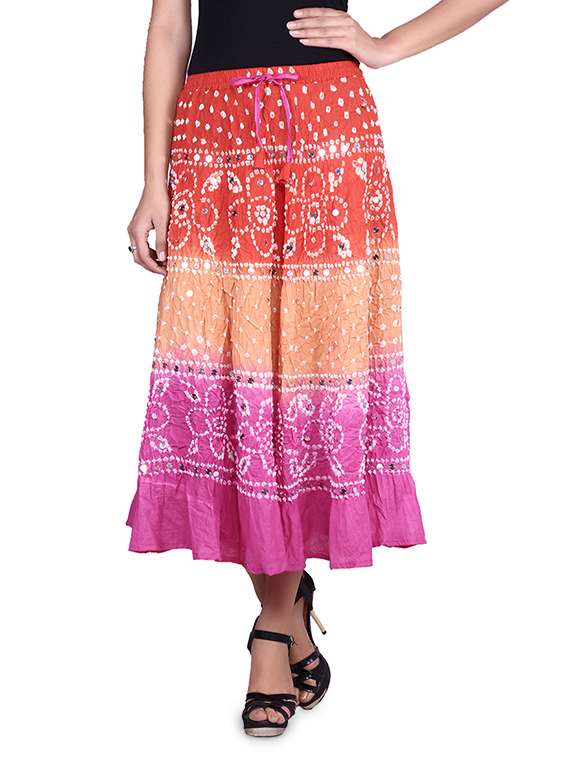 multicolored printed n sequined cotton skirt