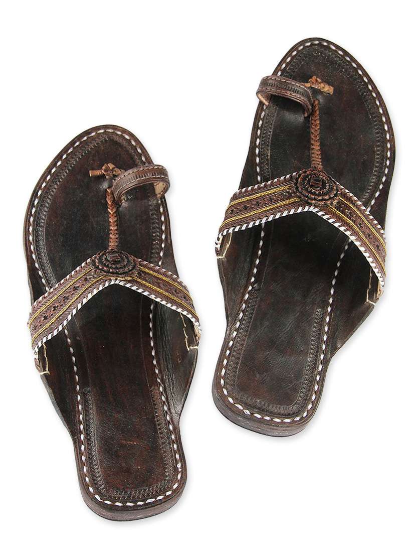 brown leather kolhapuri chappals