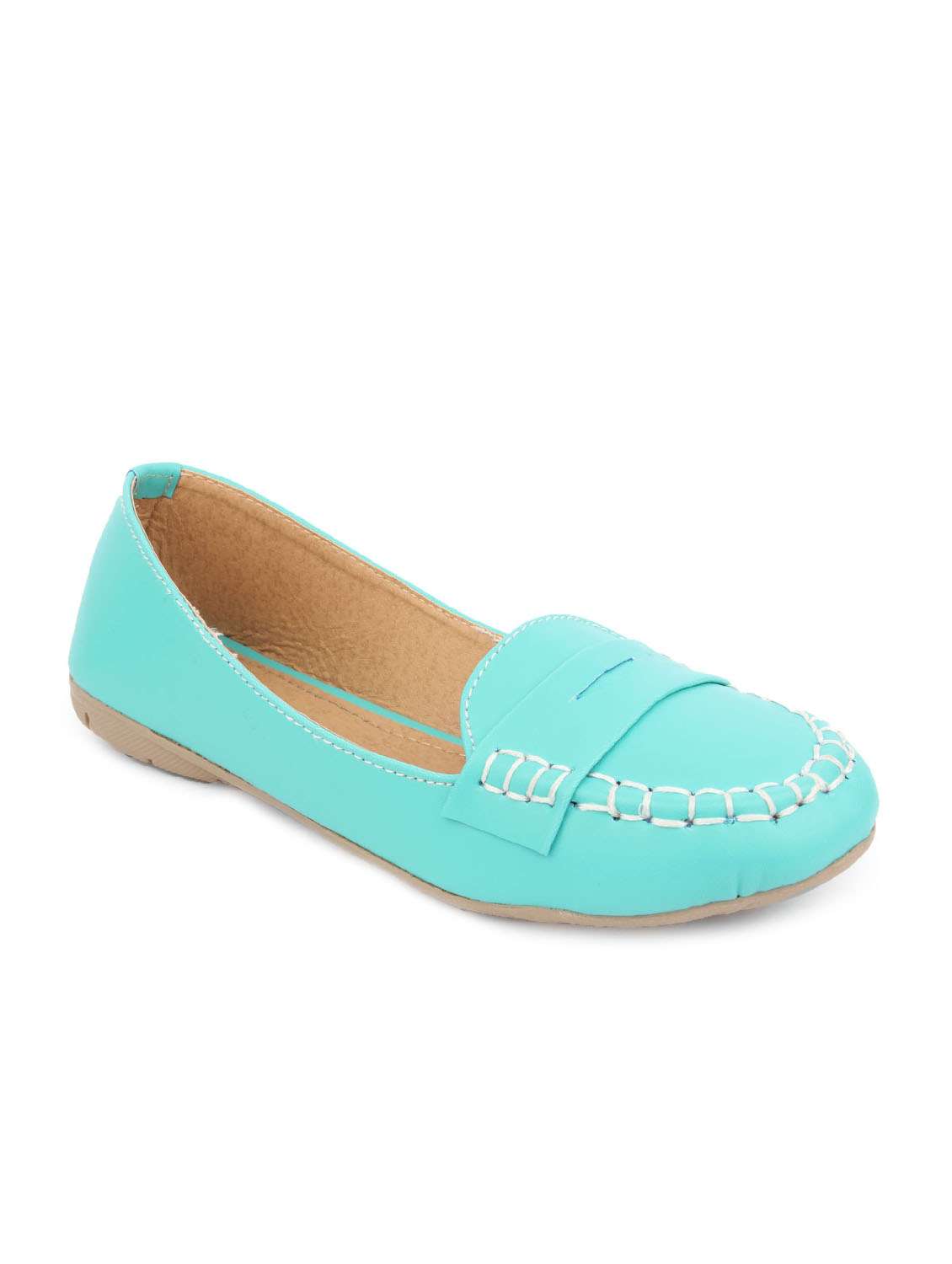 turquoise round toed leatherette loafers