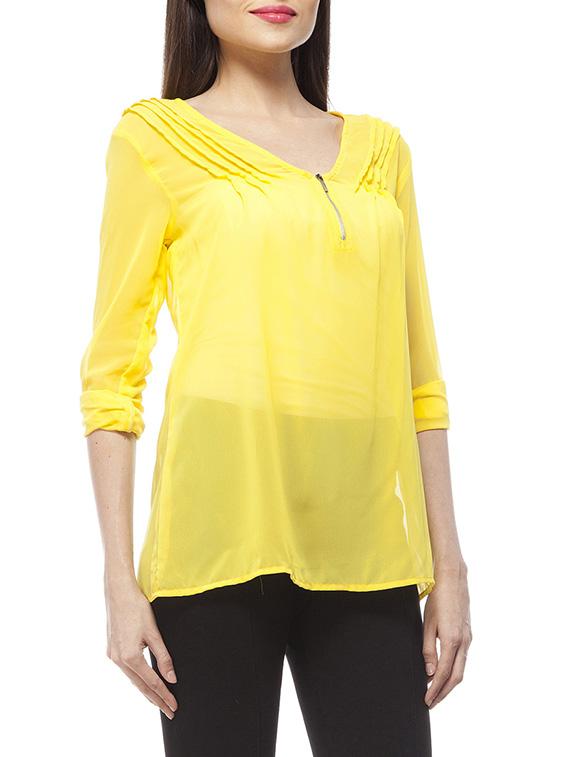yellow zip & pin tuck top - 9696483 - Standard Image - 1