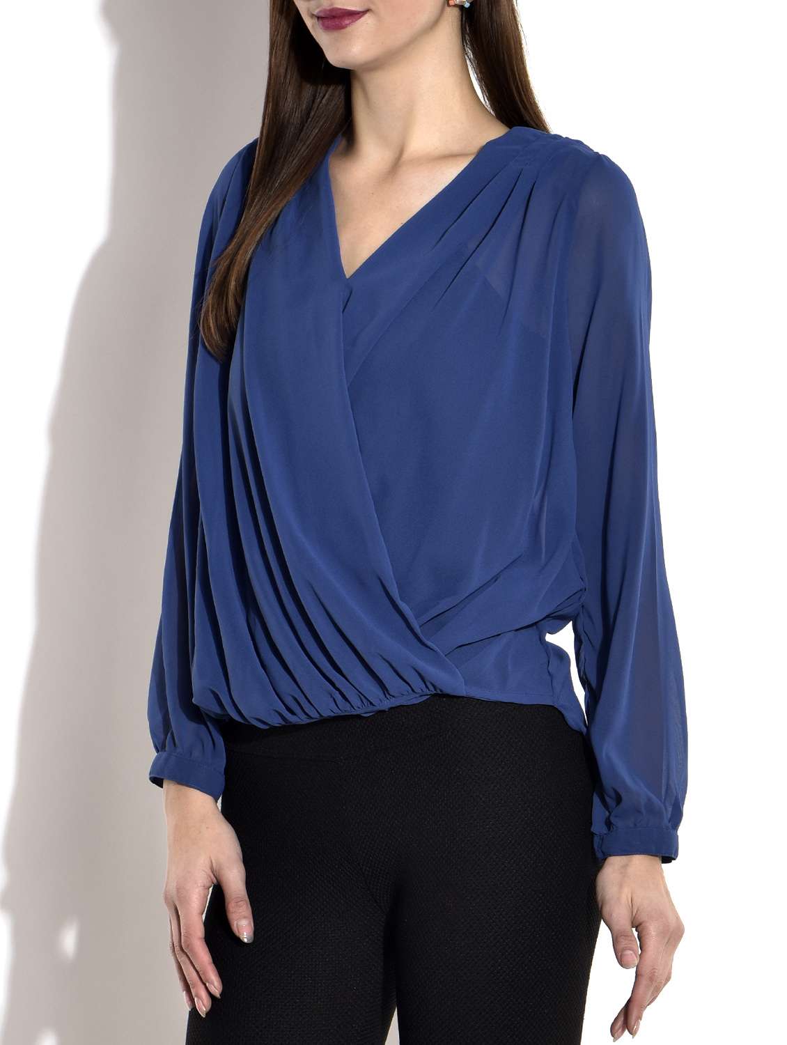 navy polygeorgette top with crochet back - 9696492 -  Standard Image - 1