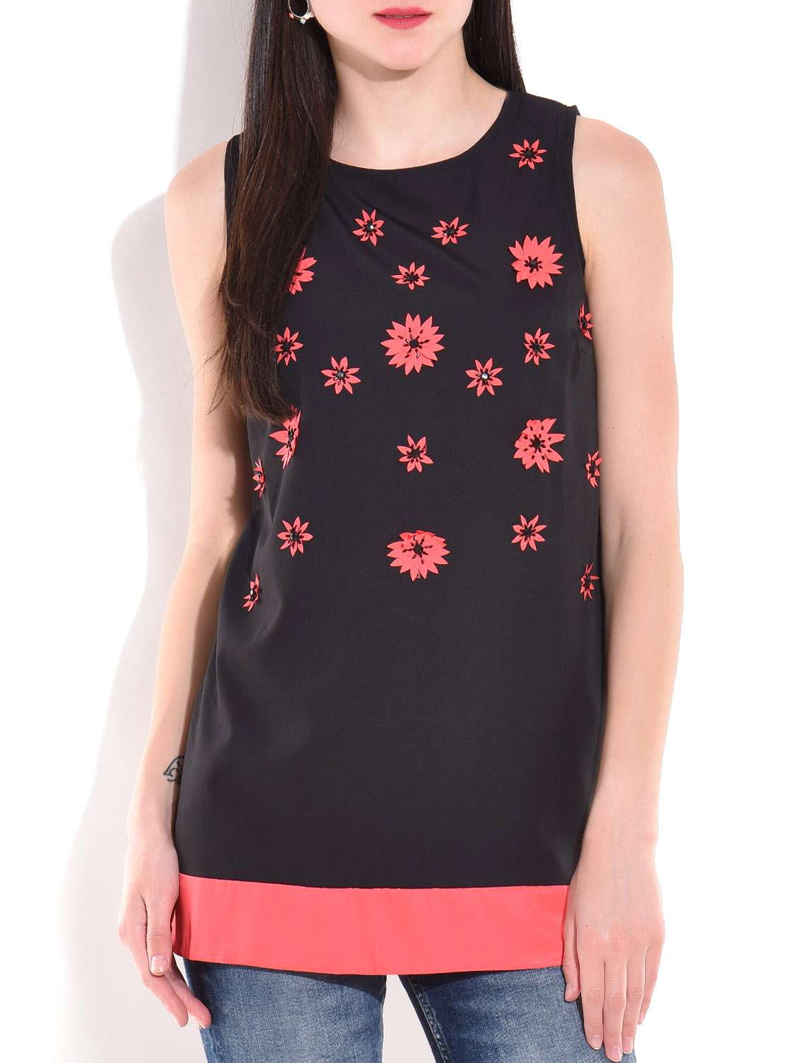black and pink floral sleeveless top