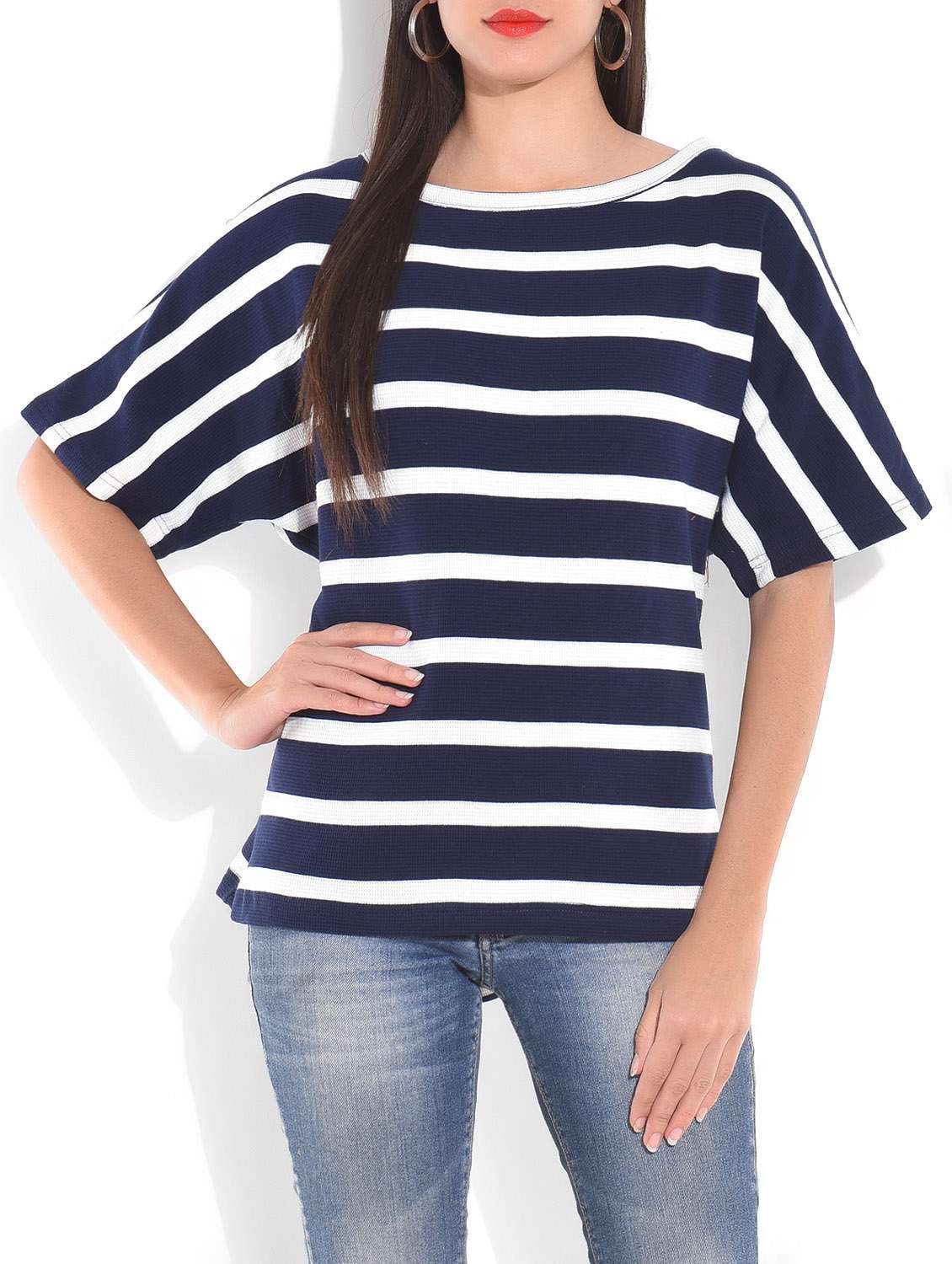 navy blue striped cotton t-shirt