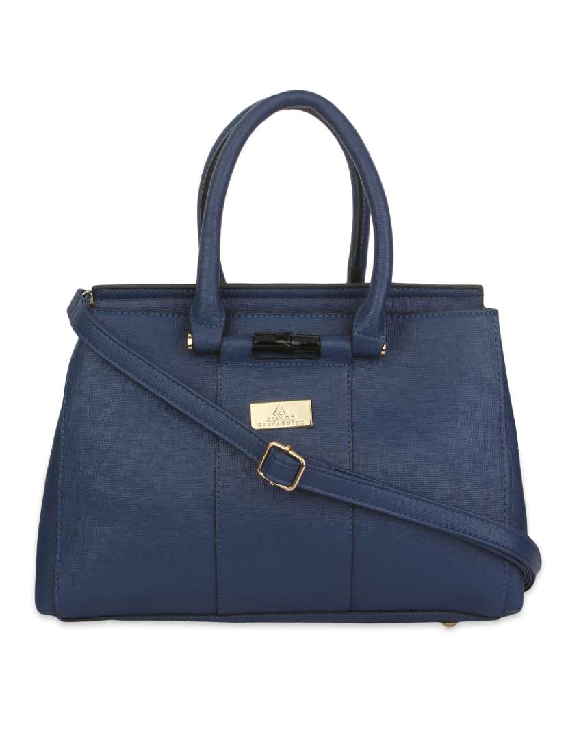blue textured faux leather handbag with sling