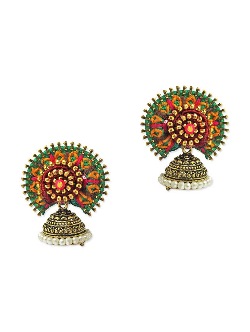 multicolored hand embroidered jhumkas