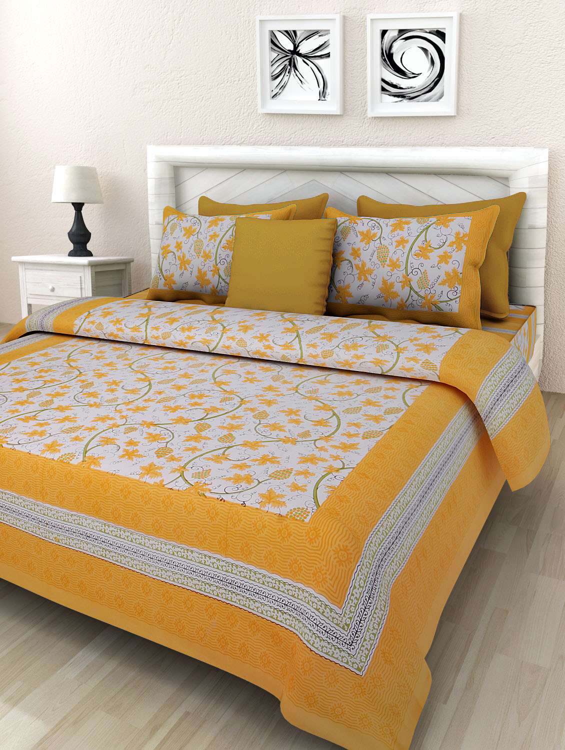 pure cotton jaipuri  double bed sheet with 2 pillow cover