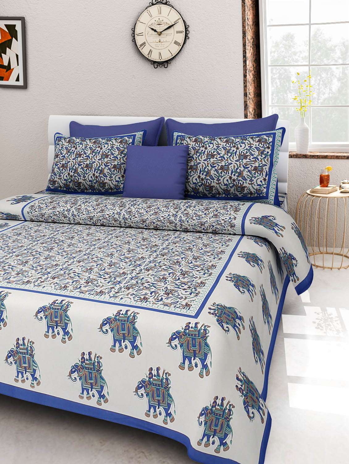 pure cotton jaipuri  double bed sheet with 2 pillow cover