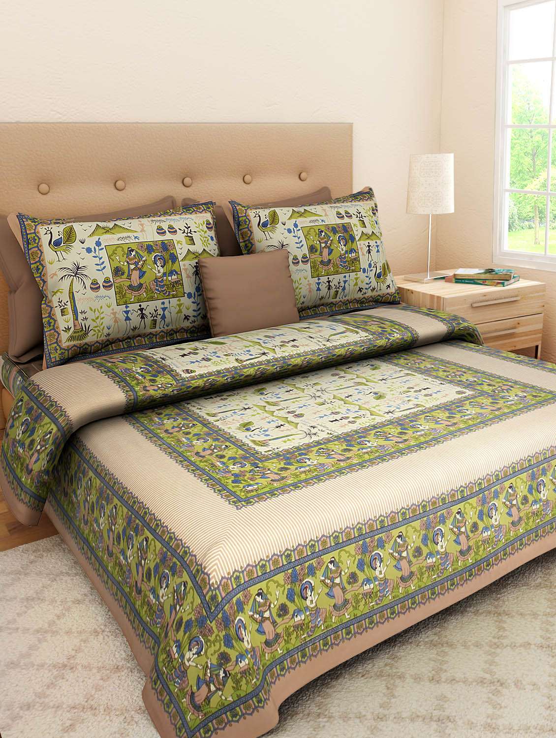 pure cotton jaipuri  double bed sheet with 2 pillow cover