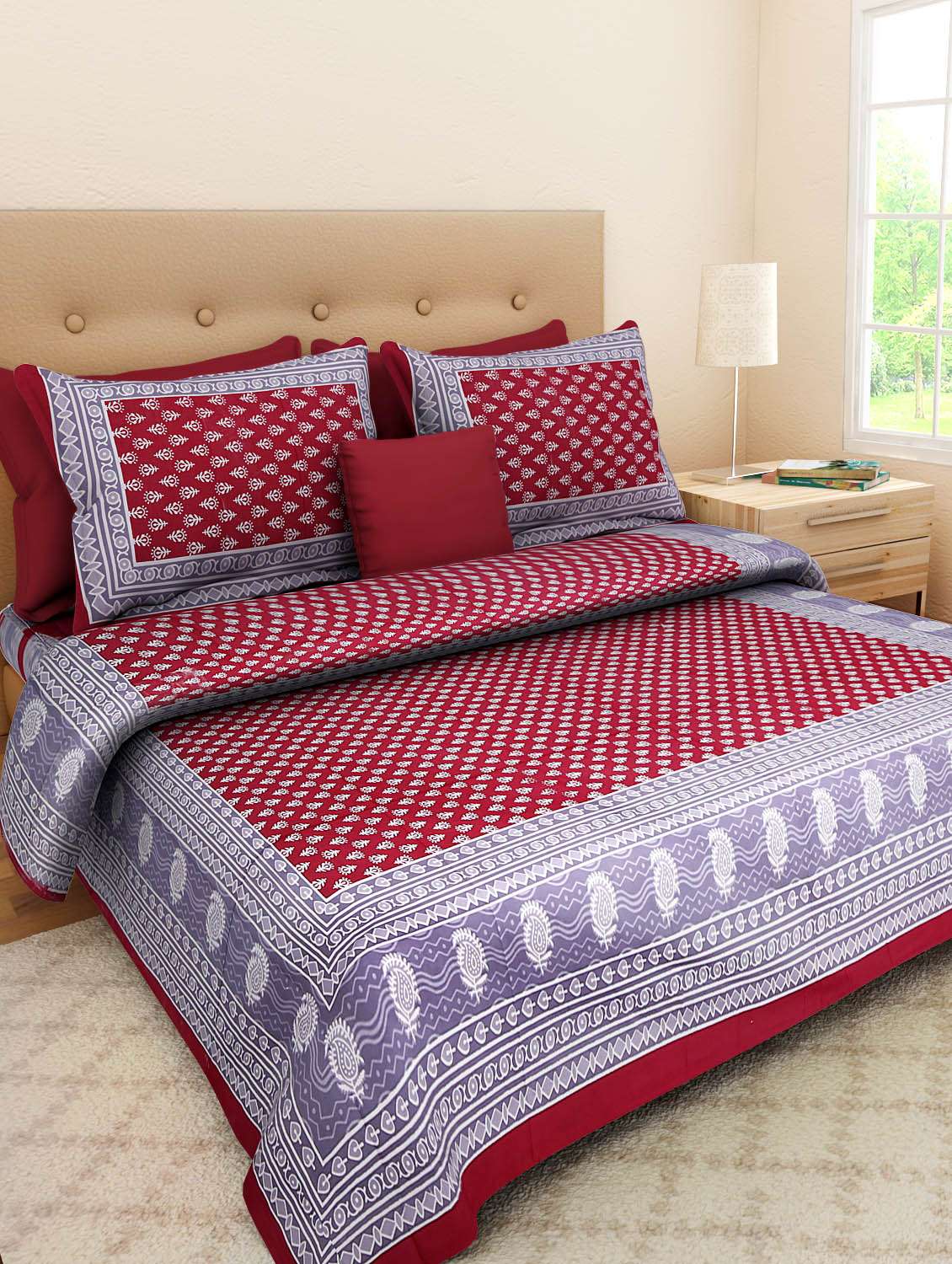 pure cotton jaipuri  double bed sheet with 2 pillow cover